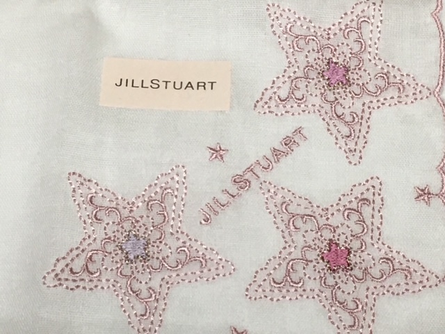 【JILLSTUART】(NO.3983）ジルスチュアート　ガーゼハンカチ　白×ピンク系　星　未使用　48cm_画像6