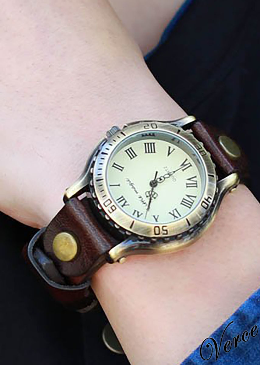アンティーク調 腕時計 本革 レザー 生活防水 ヴィンテージ風　カジュアル レトロ メンズ レディース 男性 女性　ダークブラウン