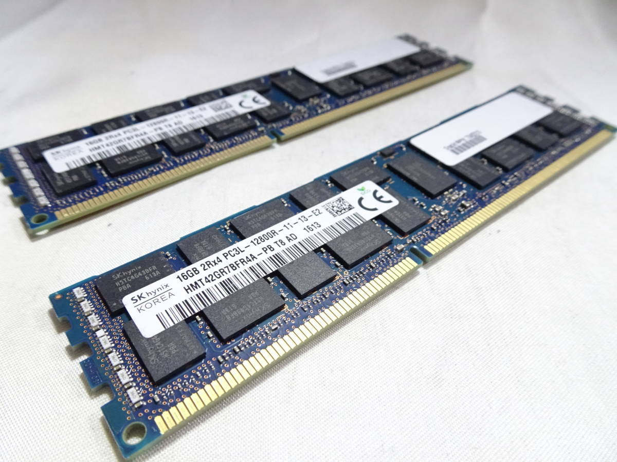 美品 SK Hynix サーバー用 メモリー DDR3L-1600 PC3L-12800R 1枚16GB×2枚組 合計32GB 両面チップ Registered ECC 動作検証済_画像1