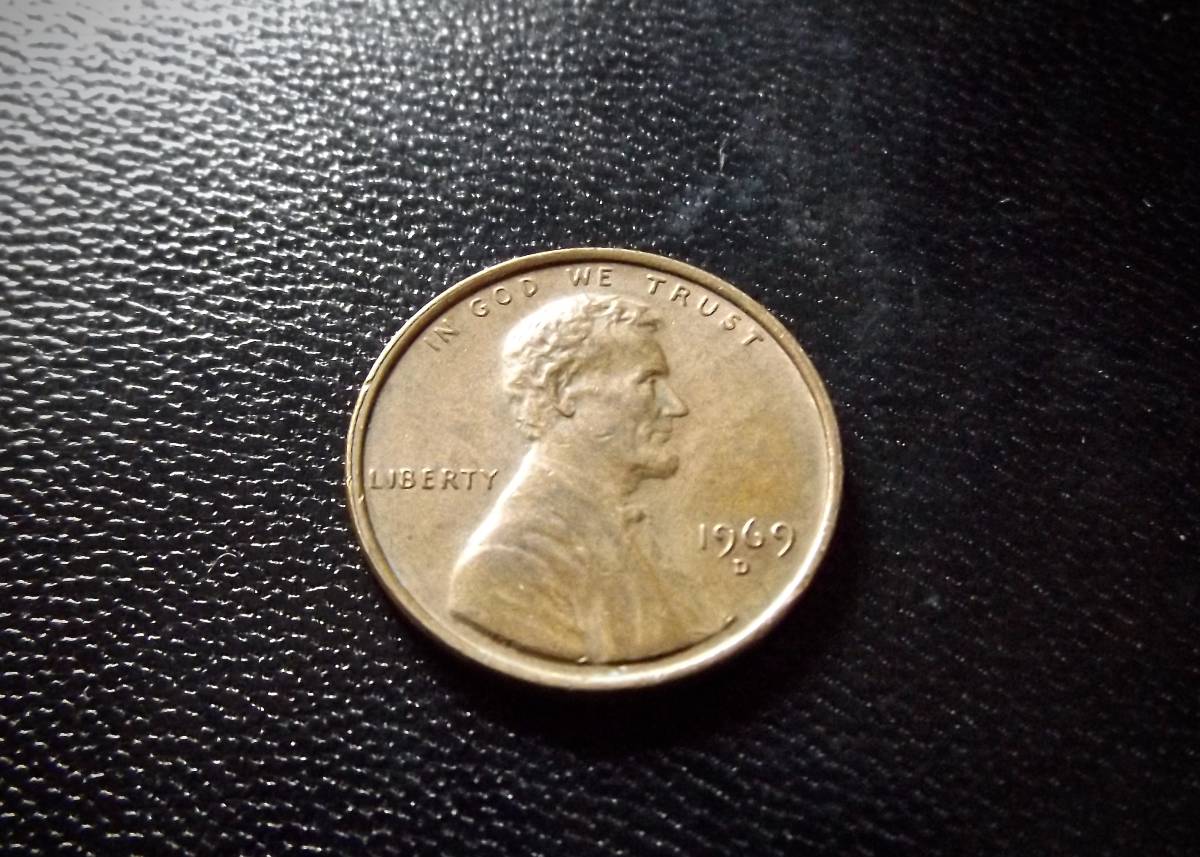 アメリカ合衆国　1セントコイン　1969年　D刻印　　送料無料です。（7430）リンカーン　USA貨幣　お金 貨幣　硬貨　ペニー　　_画像1