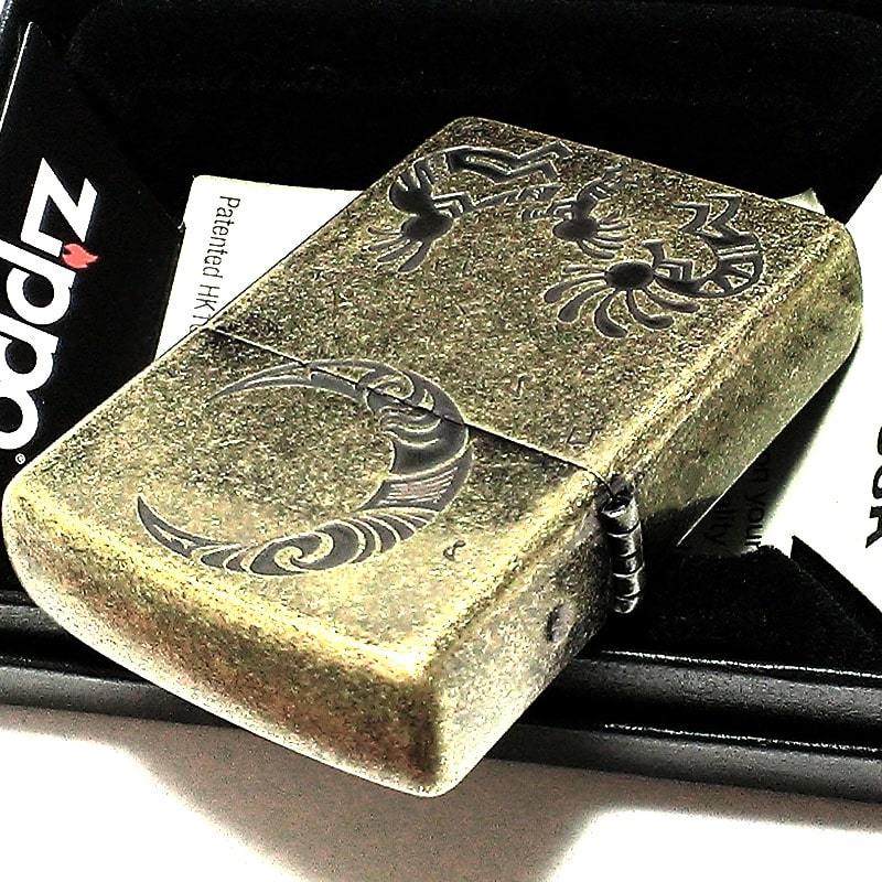 ZIPPO ライター ココペリ お守り ジッポ ブラスイブシ 月 彫刻 ネイティブインディアン 古美仕上げ メンズ 珍しい ギフト プレゼント_画像5