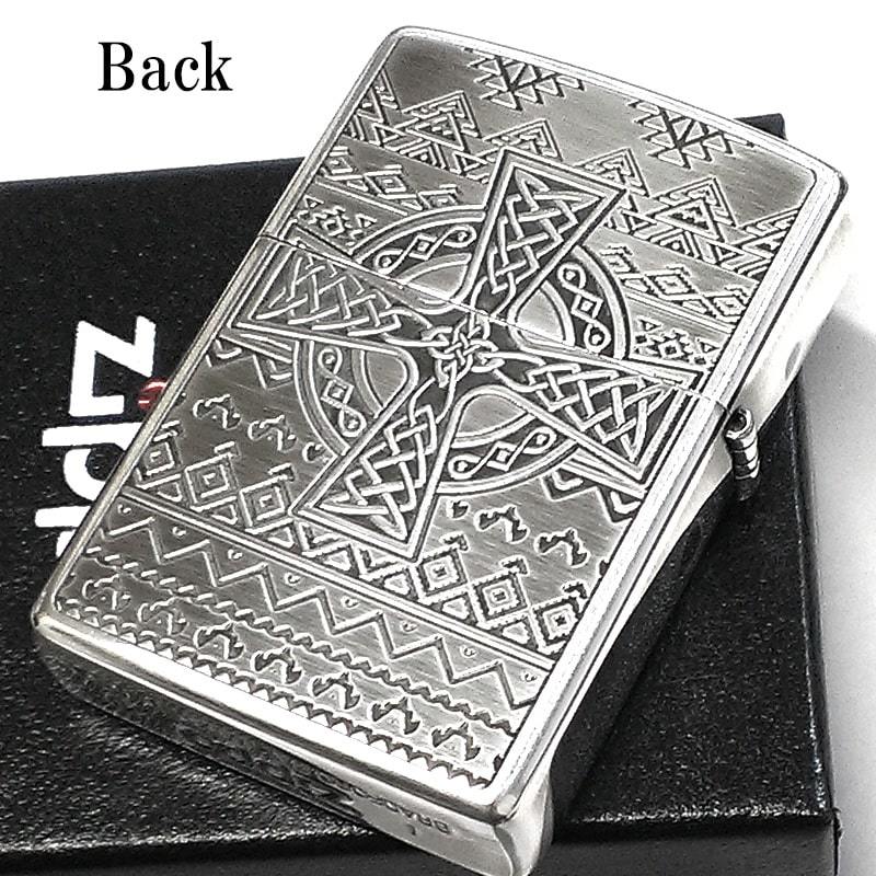 ZIPPO アステカンスカル フェイス ジッポ ライター 骸骨 かっこいい 彫刻 クロス シルバーイブシ ドクロ 両面加工_画像3