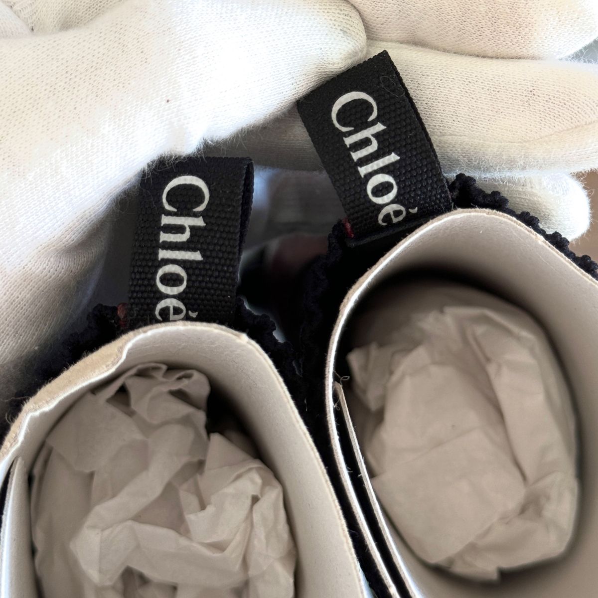 【Chloe】クロエ BEA カルングプリント ハーフソックスアンクル ブーツ 黒