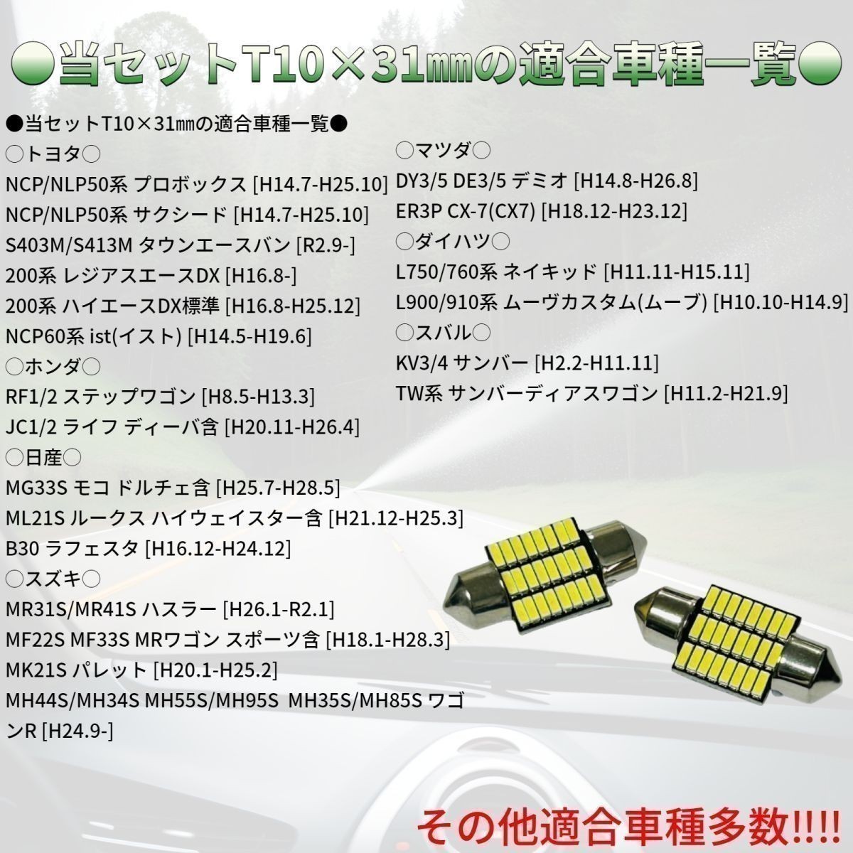 MH44S/MH34S MH55S/MH95S MH35S/MH85S ワゴンR T10×31㎜ LED ルームランプ 24連 汎用 2個セット ポン付け_画像2