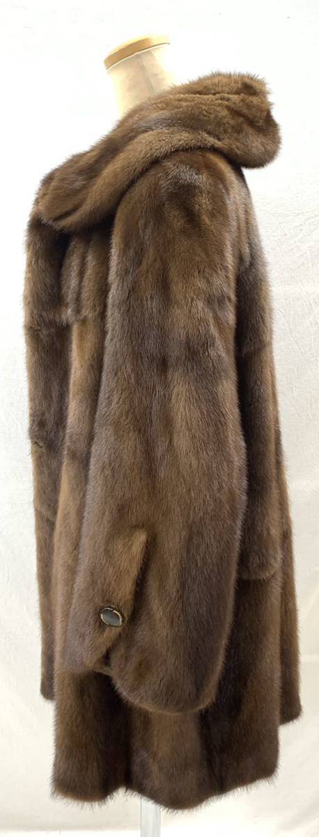 FN10577i【1000円スタート!!】PARTINA TOKYO FUR パルティーナ 毛皮 ミンク ファー セミロング コート ロングコート ブラウン 42 _画像4