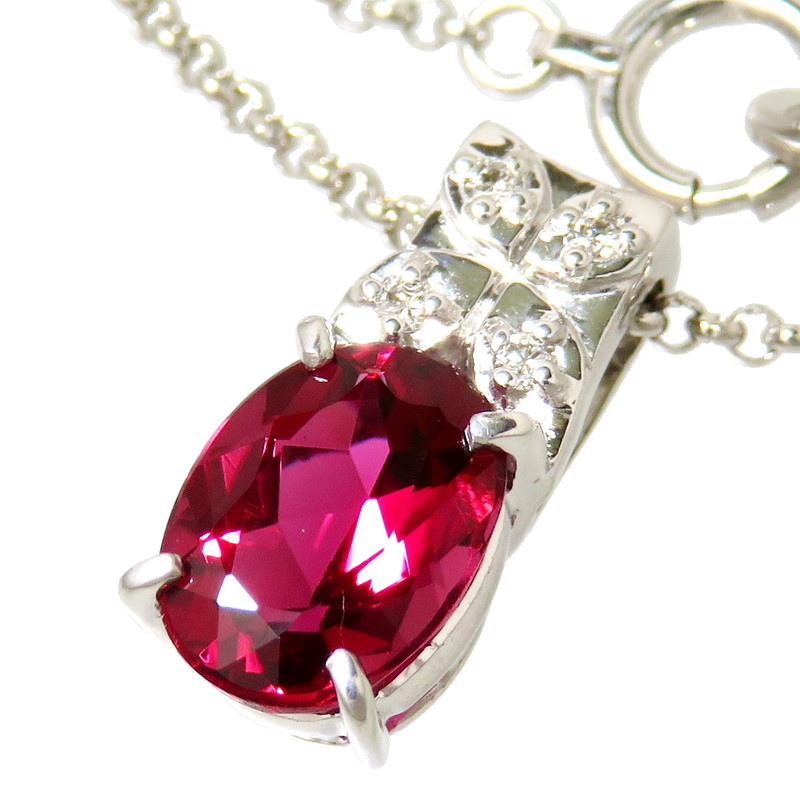 人気大割引 ルベライト/ピンクトルマリン 1.30ct ダイヤモンド 計0.03ct ネックレス K18WGホワイトゴールド 4.5g 42cm レディース ホワイトゴールド
