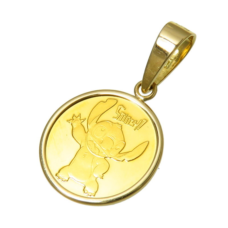 【冬バーゲン★特別送料無料!】 K.UNO/ケイウノ ディズニー TREASURE リロ&スティッチ コイン 1/25oz ペンダントトップ K24ゴールド/K18ゴールド 1.8g レディース イエローゴールド