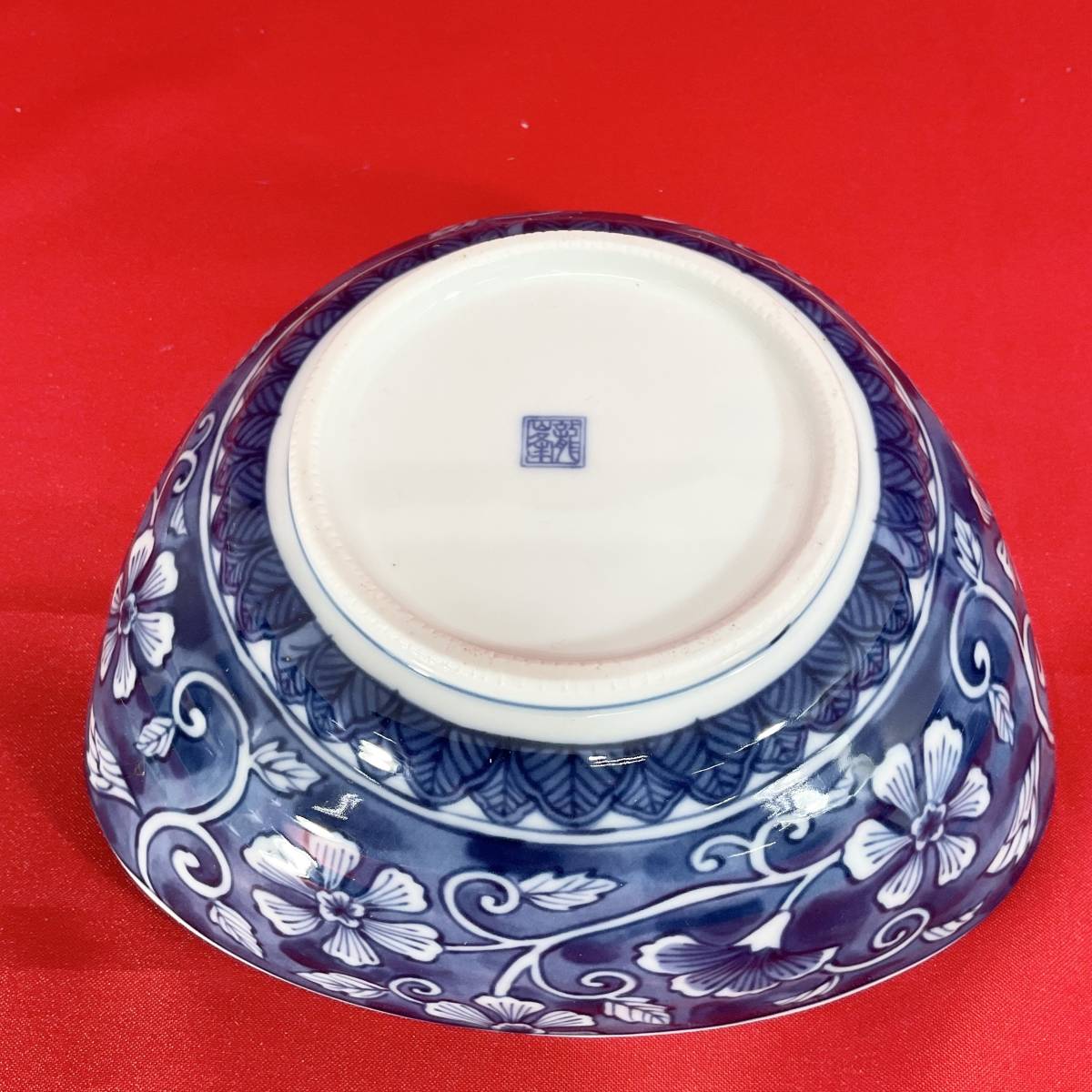 【未使用・保管品】龍峯窯 美濃焼 三洋陶器 三角鉢 深鉢 3点セット 染付け 約18cm×約18cm×約5.5cm 和食器 陶磁器 (E1249)_画像5