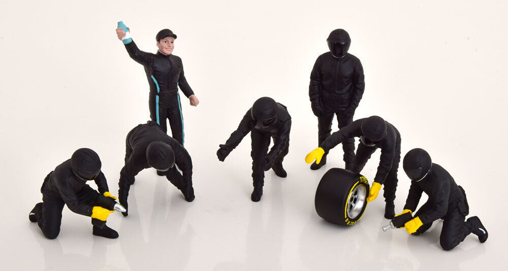 アメリカン ジオラマ 1/18 ピットクルー セットIII ブラック フィギア 7体セット American Diorama Pit Crew Metal Figures Setの画像1