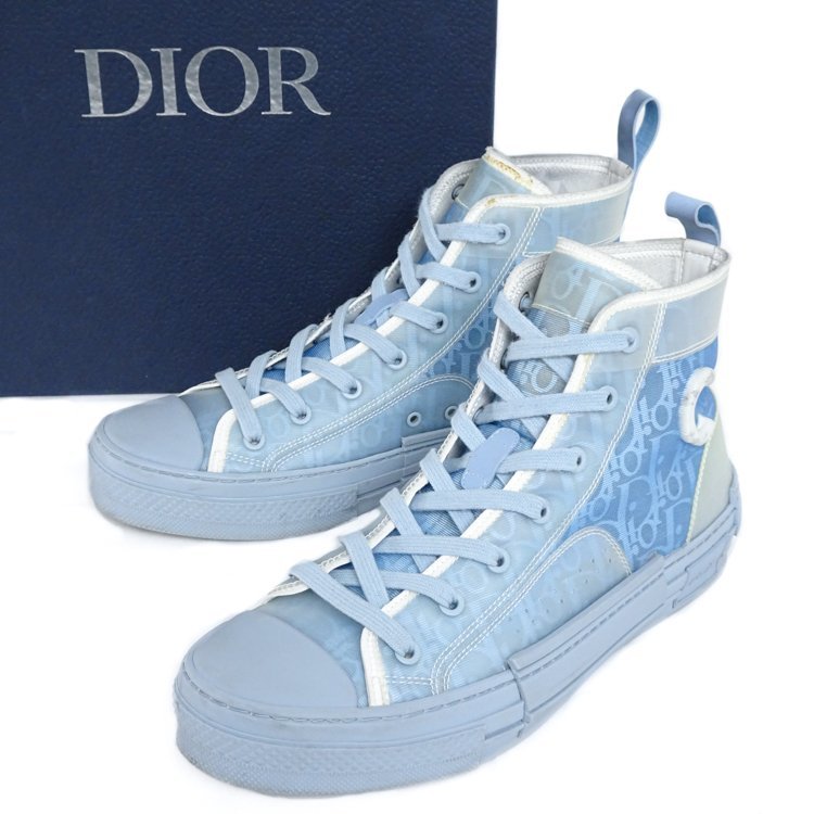 【1円】ディオール Dior メンズ ハイトップスニーカー シューズ オブリークキャンバス 20ELS 26cm ライトブルー ロゴ ハイカット 34834_画像1