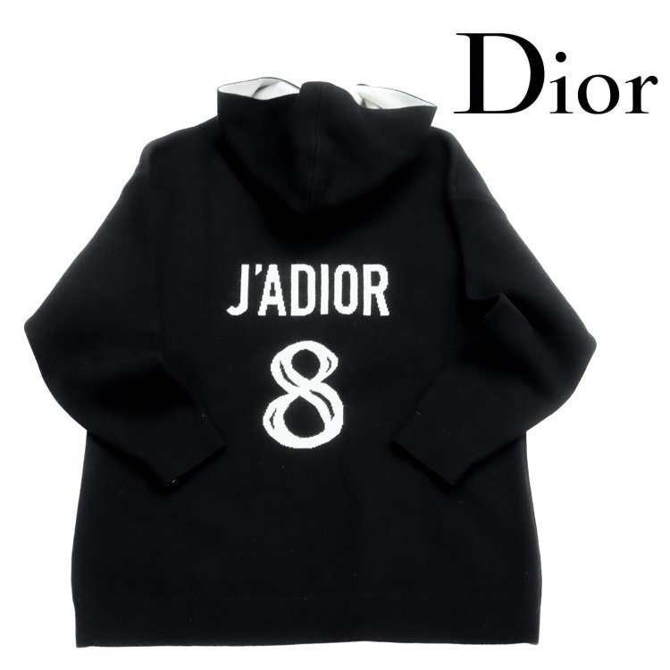 【1円/極美品】ディオール Dior J’aDior 8 カシミア パーカー プルオーバー フーディ ドロップショルダー 黒白 38 オーバーサイズ ニット_画像1