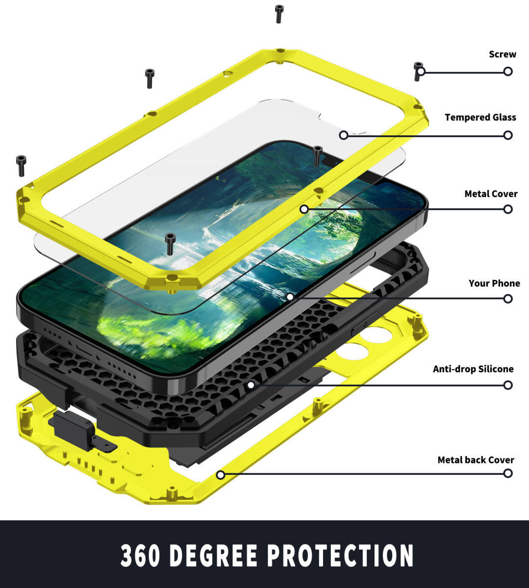 iPhone15Proケース アルミバンパー 耐衝撃 防水 防塵 防振 スタンド機能 4色 全面保護 iPhone13 14 15 Pro max Ultra mini ケース_画像5