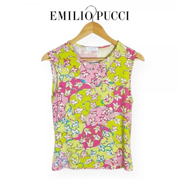 ★90sヴィンテージ★ EMILIO PUCCI エミリオ・プッチ ピンク×グリーン ノースリーブ カットソー Sサイズ イタリア製 クリーニング済み_画像2