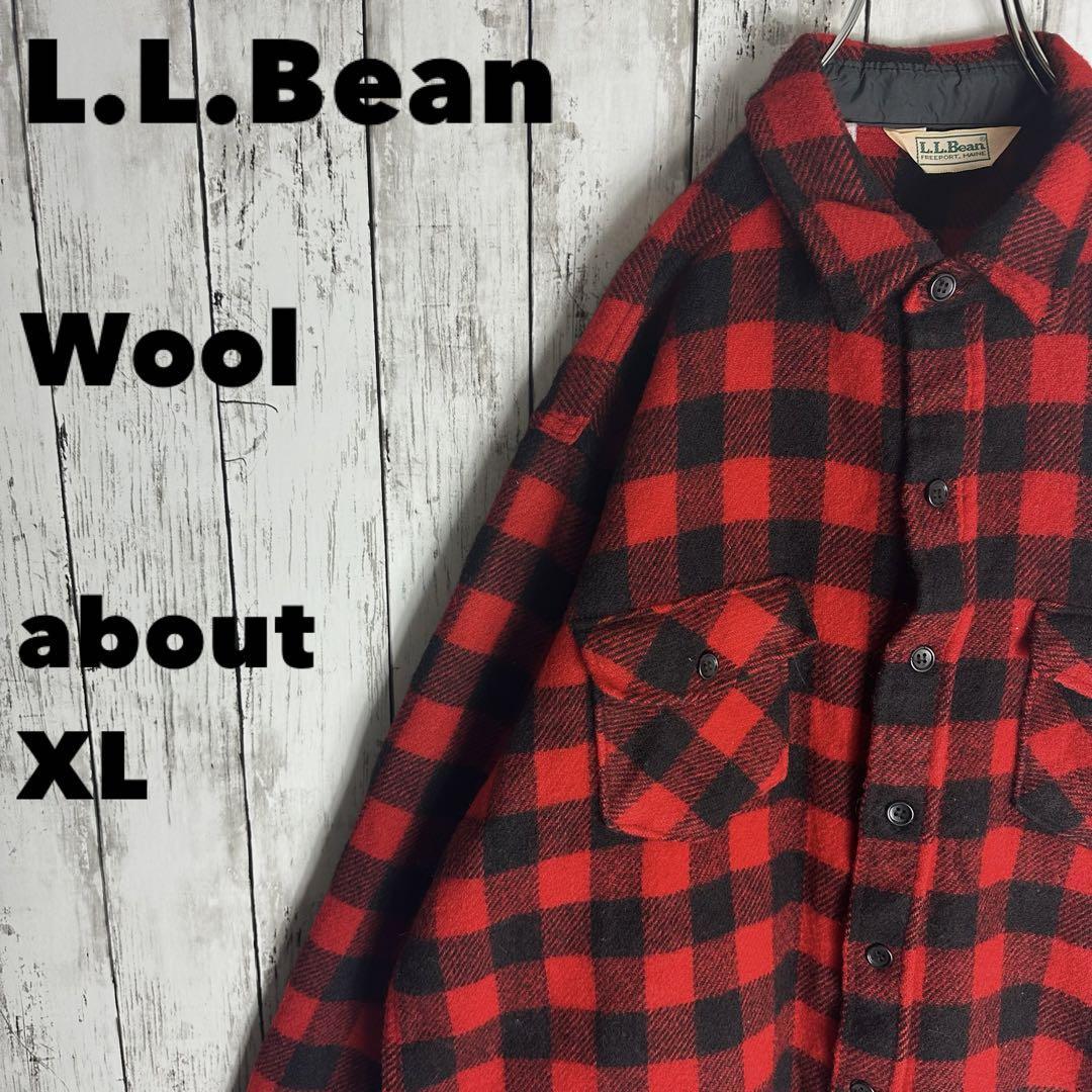 80s【L.L.Bean】エルエルビーン ブロックチェック ウールシャツXL相当