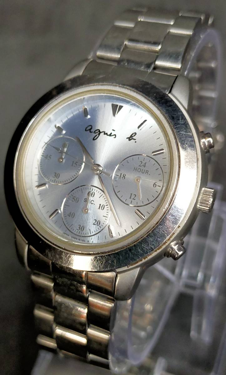 腕時計 Agnis B V654-6100 クロノグラフ クォーツ ストップウォッチ不良 アニエスベー_画像1