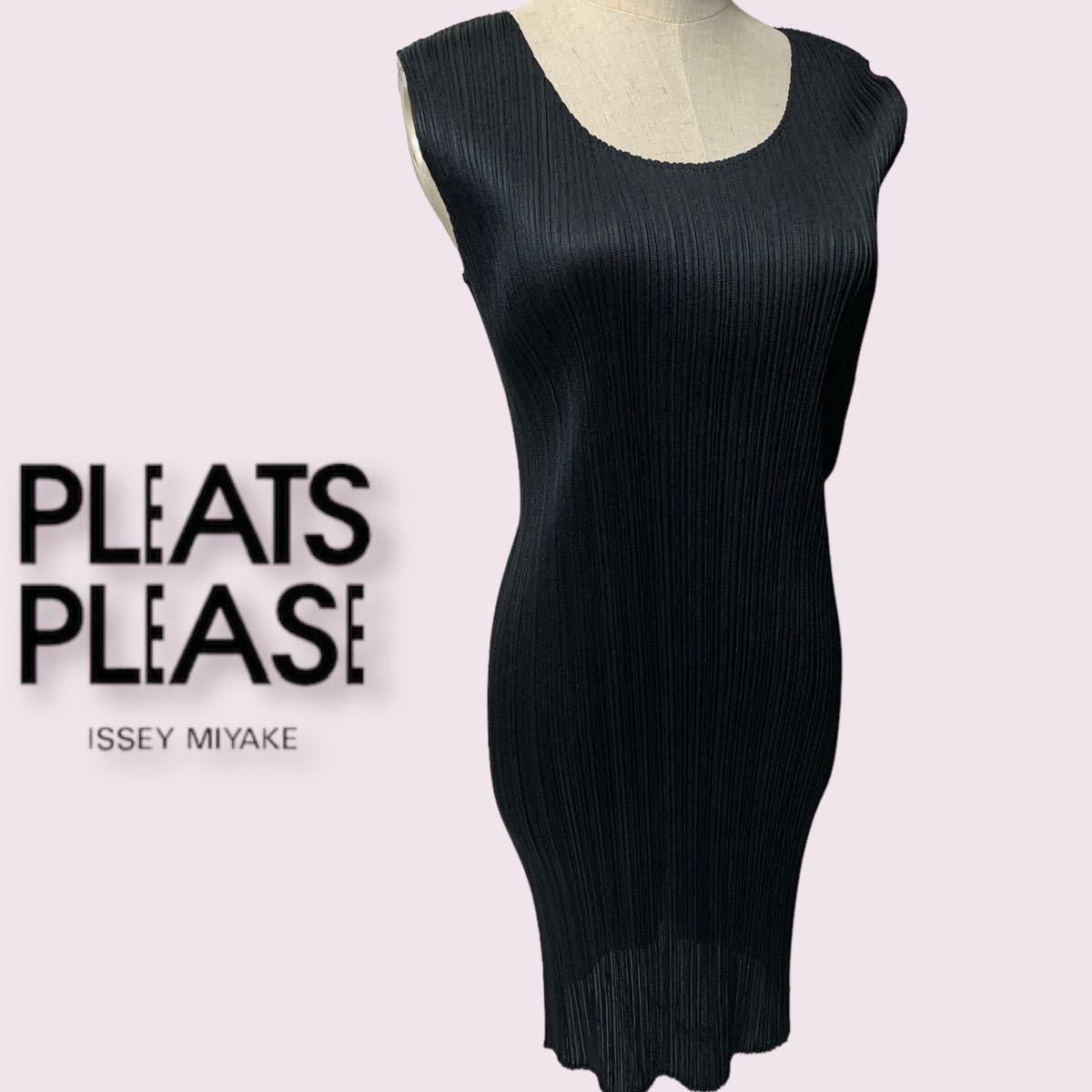 PLEATS PLEASE ISSEY MIYAKE プリーツプリーズ イッセイミヤケ ノースリーブワンピース size:4 黒 ブラック_画像1