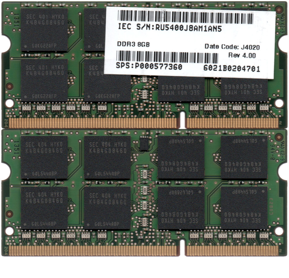 【DDR3 8GBx2枚 合計16GB ノートPC用】＜動作確認済＞SAMSUNG 低電圧 1.35V DDR3L-1600 (PC3L-12800S) M471B1G73QH0-YK0 2枚【中古】H924_Memtestでの検査の結果エラーなし！