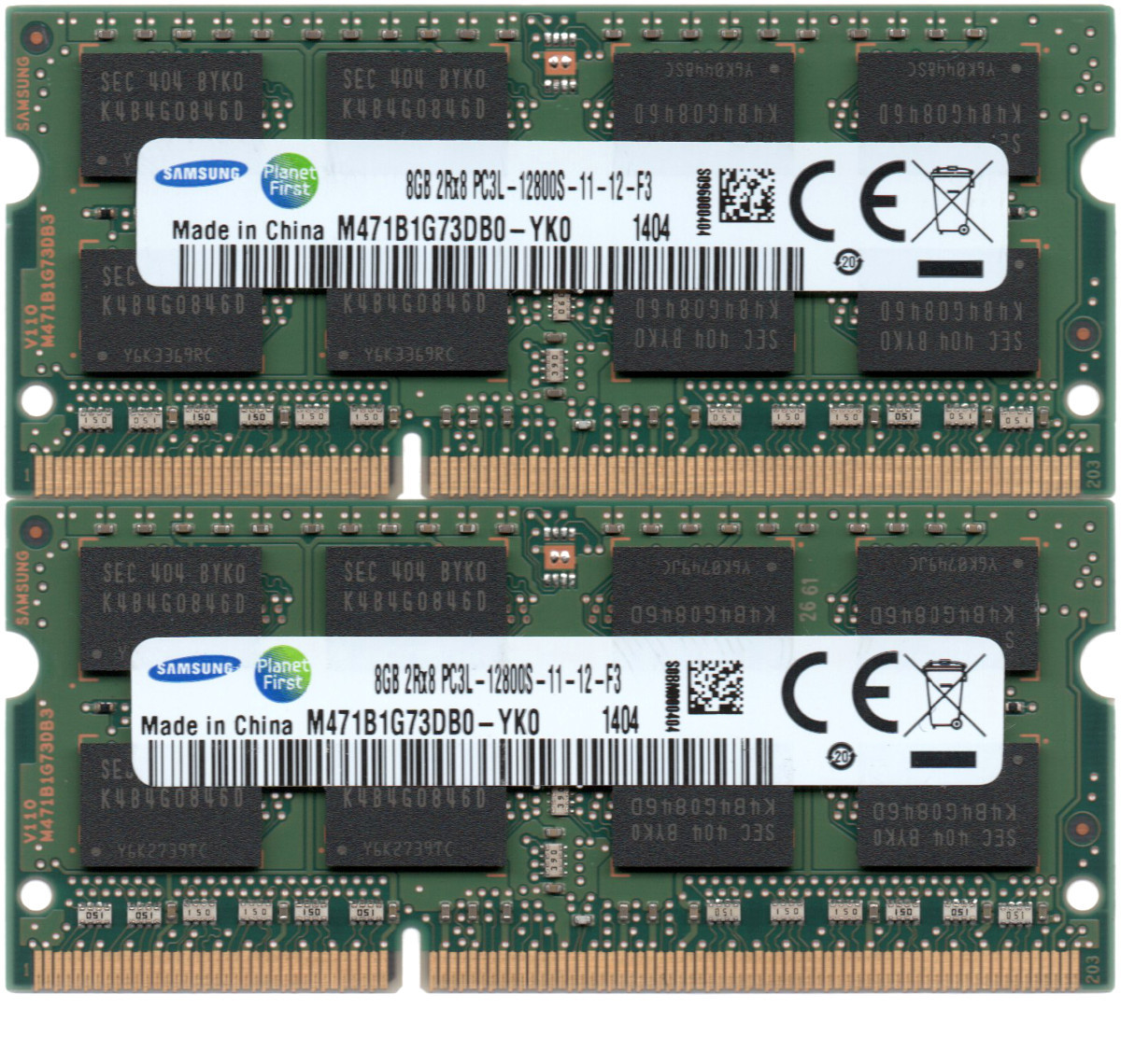 【DDR3 8GBx2枚 合計16GB ノートPC用】＜動作確認済＞SAMSUNG 低電圧 1.35V DDR3L-1600 (PC3L-12800S) M471B1G73DB0-YK0 2枚【中古】H863_写真の商品をお届けいたします！