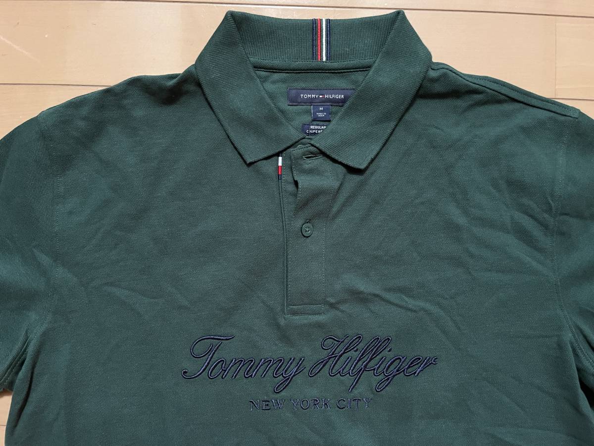 （新品）トミーヒルフィガー （Tommy Hilfiger） メンズ レギュラーフィット 刺繍入り NYCエンブレム ポロシャツ ダークグリーン Mサイズの画像2