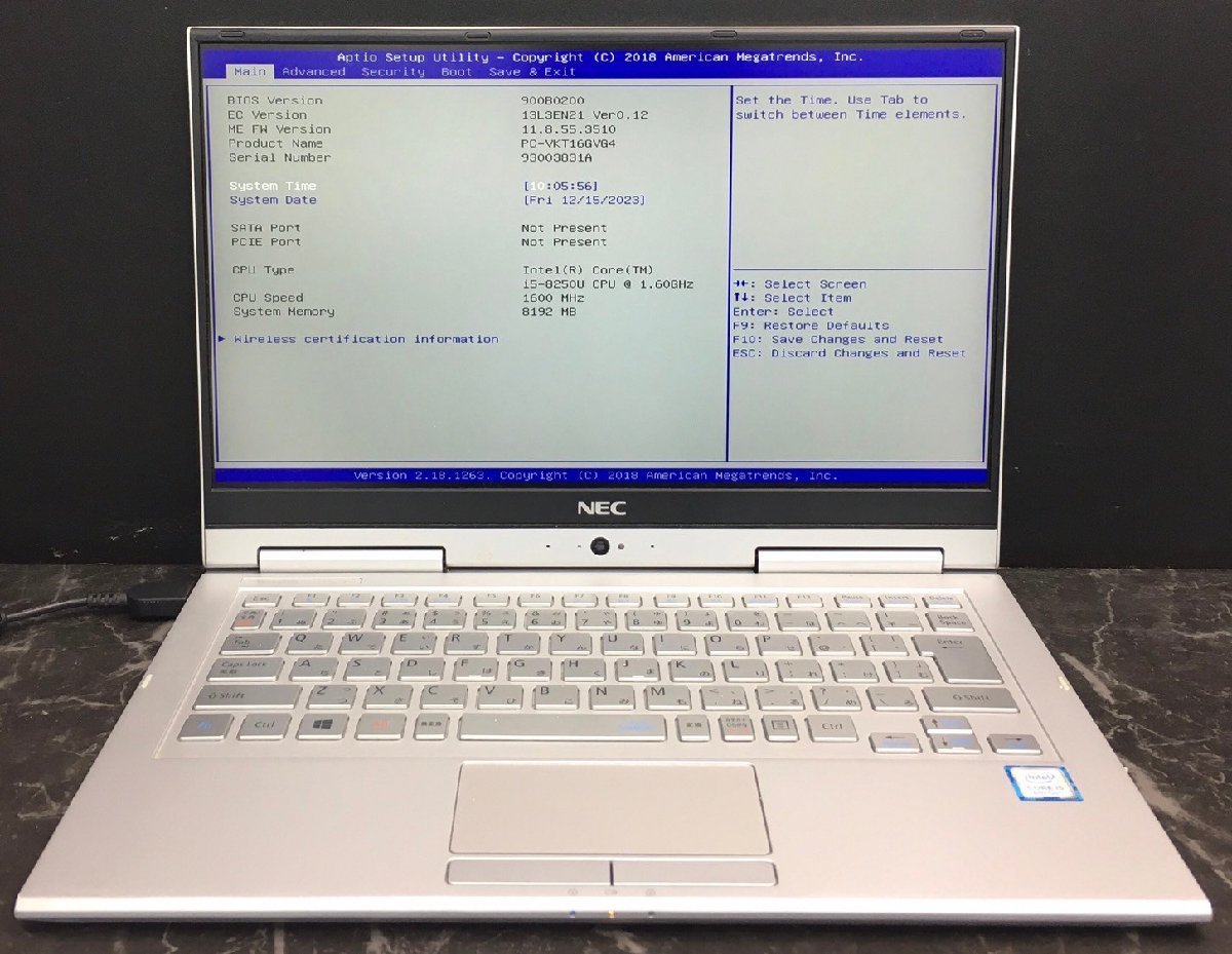 1円～ ■ジャンク NEC VersaPro VKT16/GV-4 タイプVG / Core i5 8250U 1.60GHz / メモリ 8GB / ストレージ無 / 13.3型 / OS無 / BIOS起動可_画像1