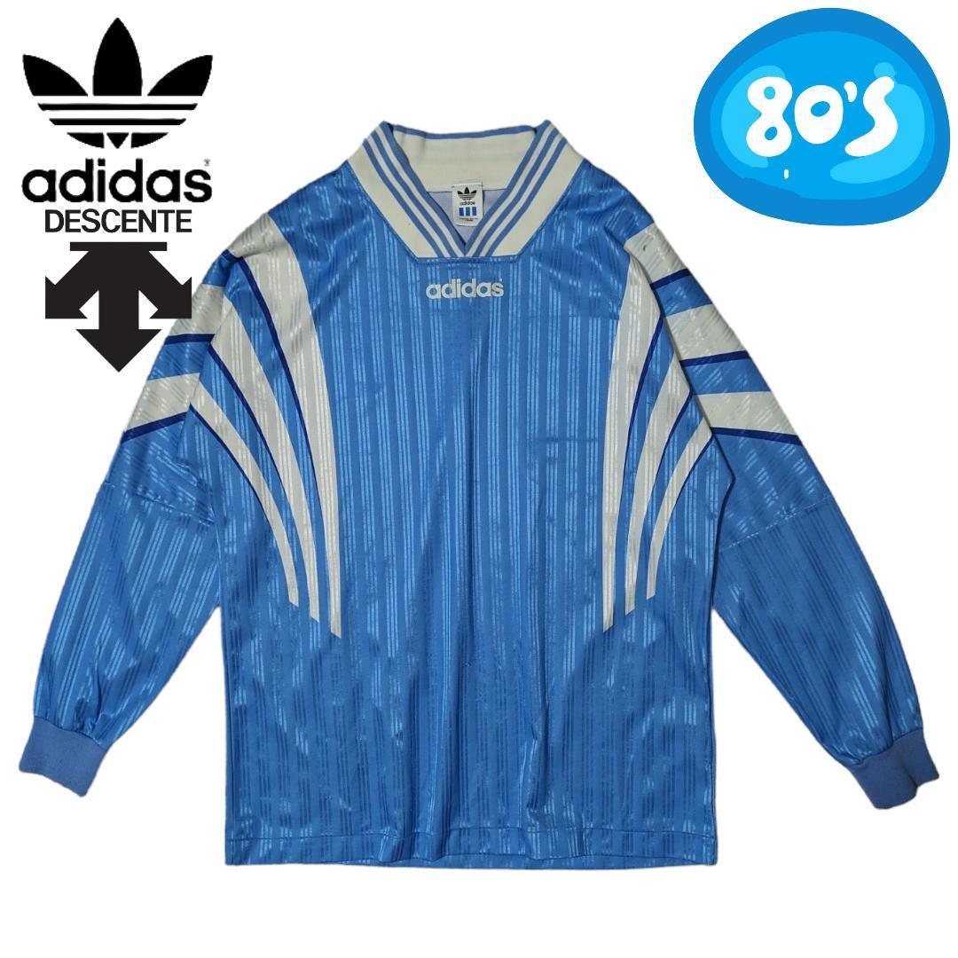 y2k 80s 90s adidas DESCENTE длинный рукав футбол футболка Sky голубой Adidas Descente Vintage футбол рубашка 