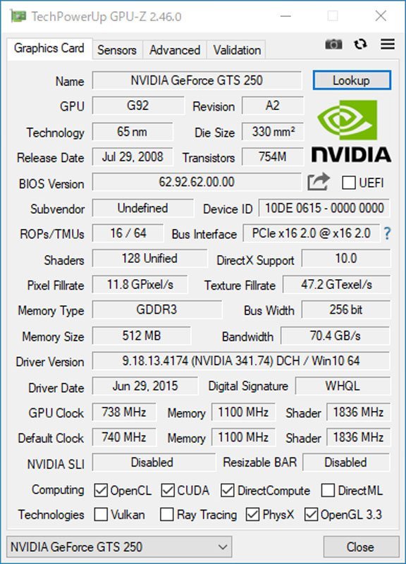 中古グラフィックカード 動作確認済 WinXP～Win10 LINUX ★ ZOTAC NVIDIA GeForce GTS 250 GDDR3 512MB 256bit VGA/DVI/HDMI #1831-K_画像5