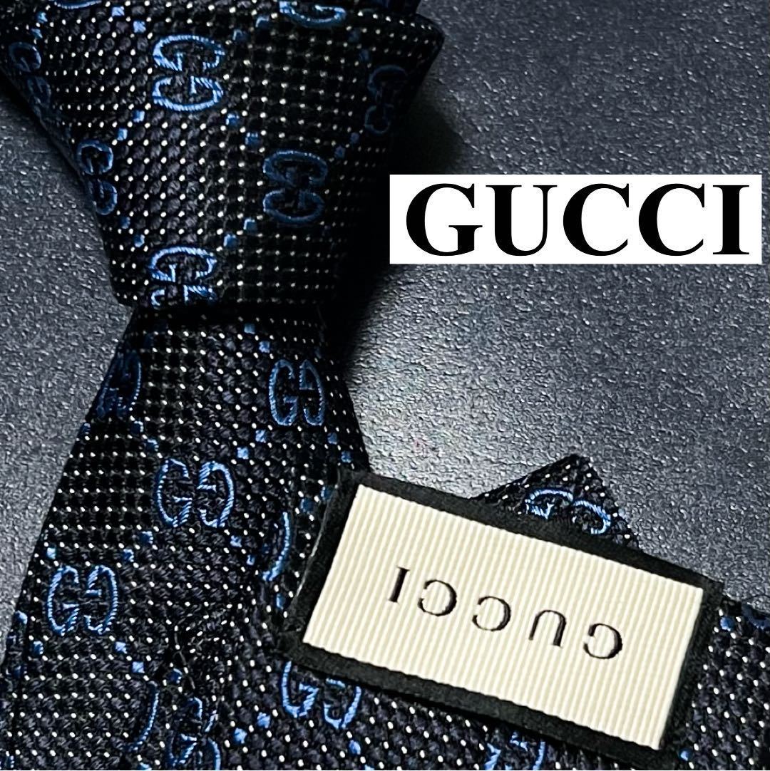 美品】GUCCI ネクタイ 高級シルク 総ロゴ GG柄 卒業式 結婚式-