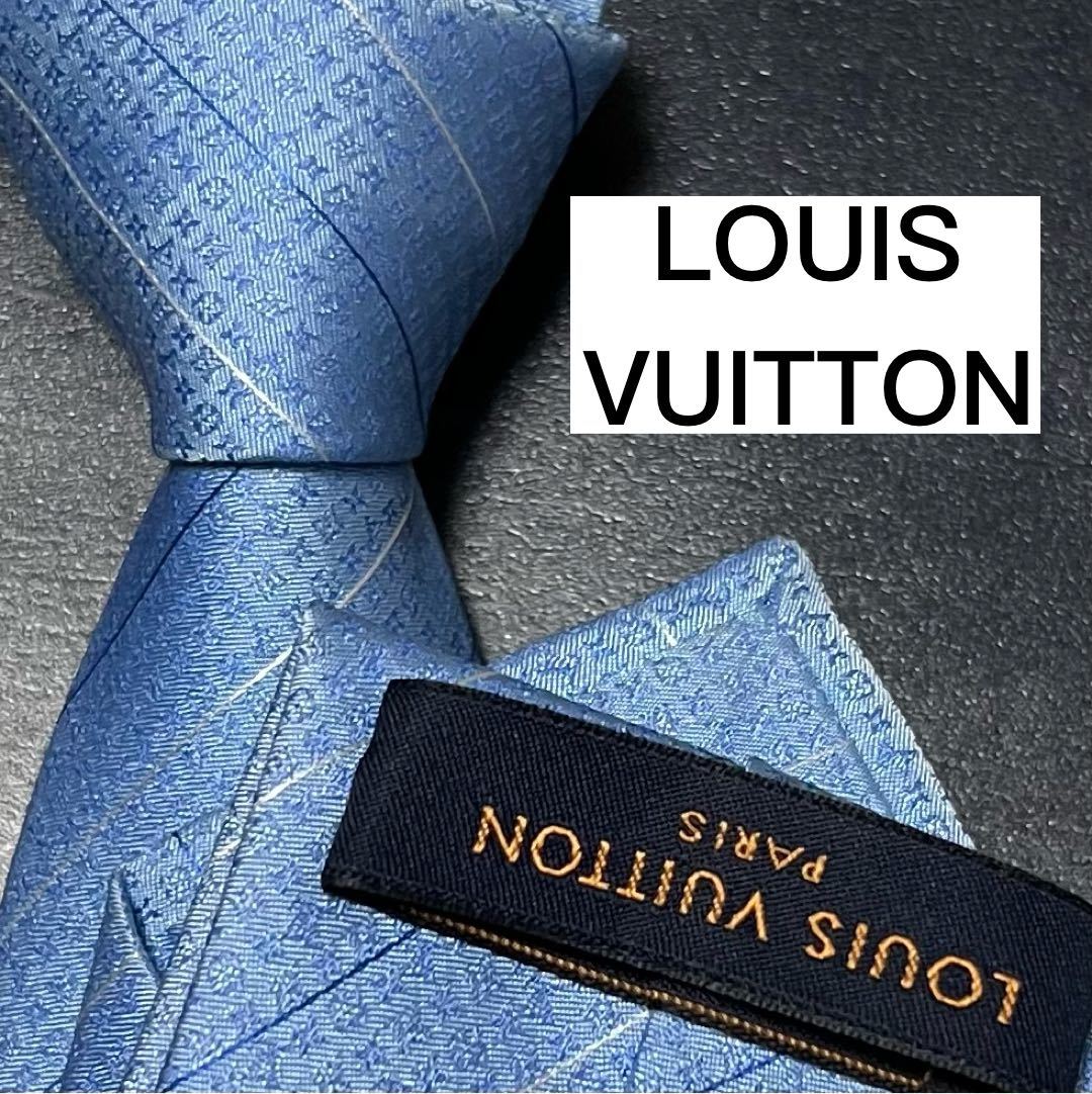 未使用級！! LOUIS VUITTON ネクタイ シルク モノグラム ブルー-