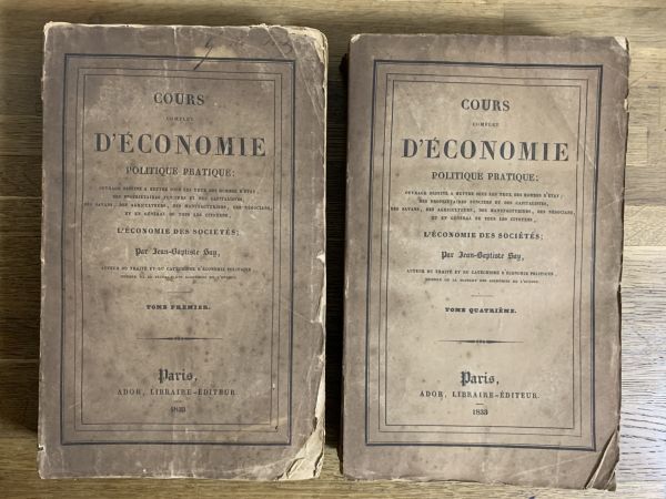 1833年　J. B. セイ　Cours complet d’economie politique pratique. 4 Vols. フランス語洋書古書_画像3