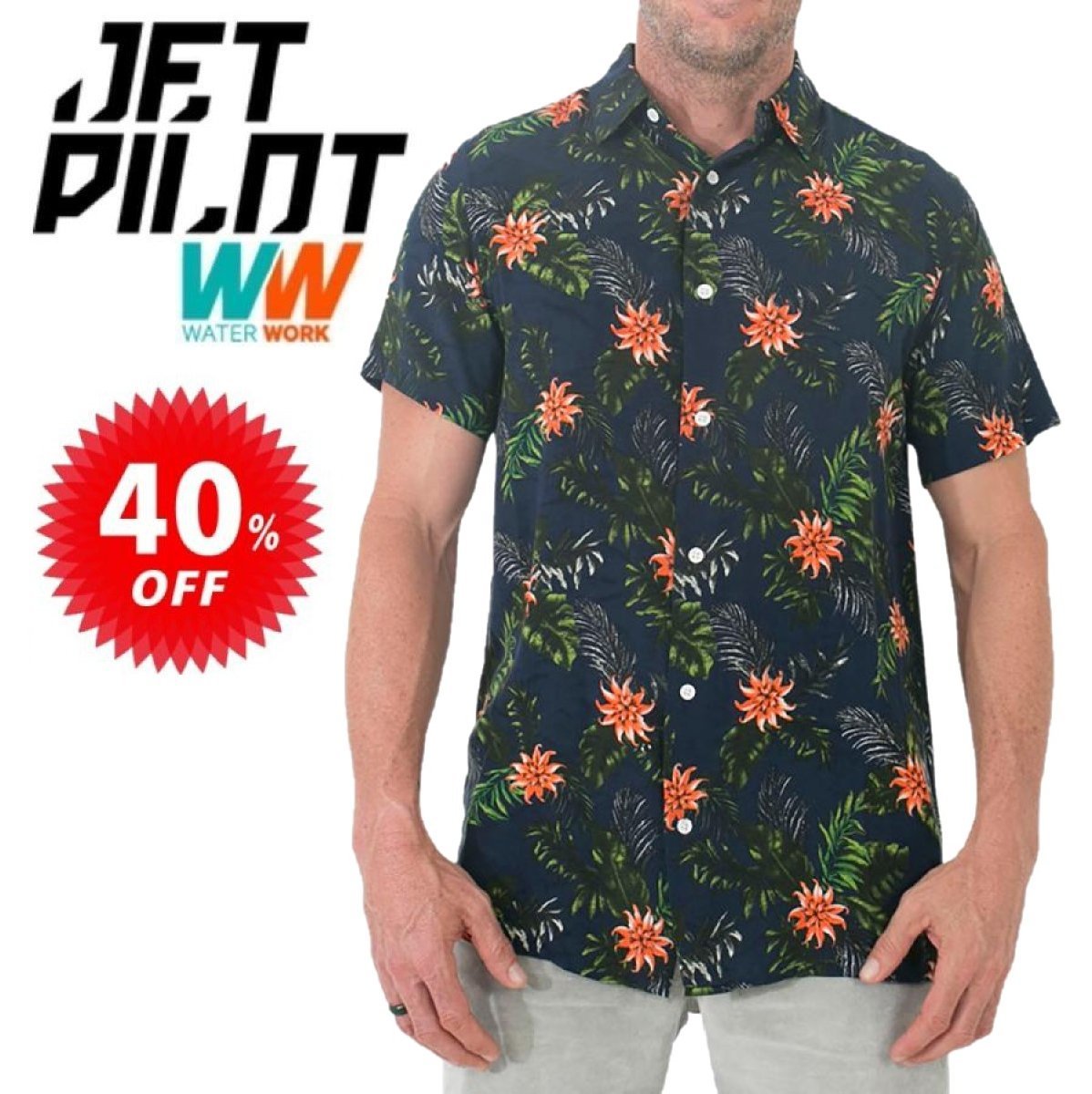 ジェットパイロット JETPILOT 半袖シャツ メンズ セール 40%オフ 送料無料 パーティーシャツ S19690 ネイビー S 花柄_画像1