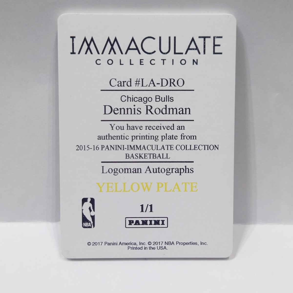 Panini 2015-16 IMMACULATE Dennis Rodman Logoman Autographs YELLOW PLATE 1/1_画像2