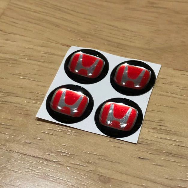 ホンダ エンブレム 3Dシール (赤)４個 エポキシ樹脂 HONDA オデッセイ n-box nwagon フィット シビック ステップワゴン ロゴ 鍵穴隠し_画像3