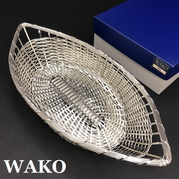  原文:WAKO 銀座和光 銀仕上げ 手編み オーバル バスケット 未使用 超美品 シルバープレート 盛り籠 カゴ 箱付 正規品 本物保証 最落なし