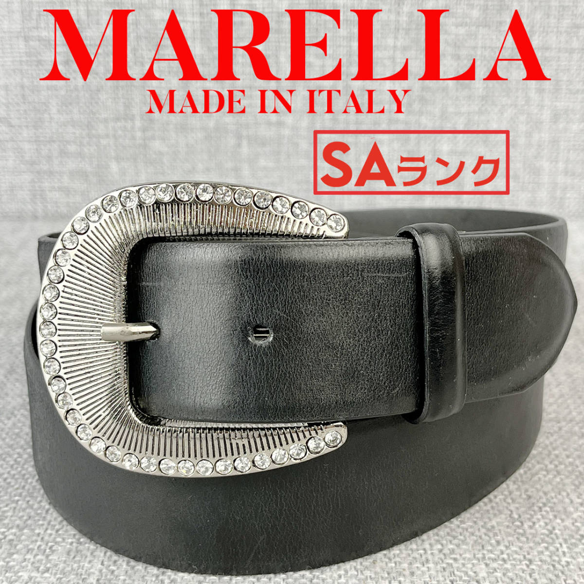 超美品★MARELLA マレーラ イタリア製ベルト ラインストーンバックル＆レザー 本革 黒 Ｍ 男女OK！_画像1