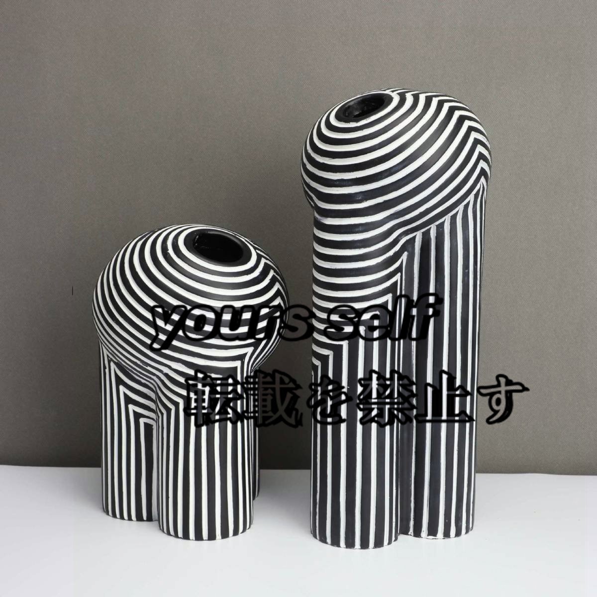ヨーロピアンスタイルの花瓶 クリエイティブな白黒の縞模様 花器 モダン フラワーベース ブラック ホワイト ストライプ 2サイズ_画像2