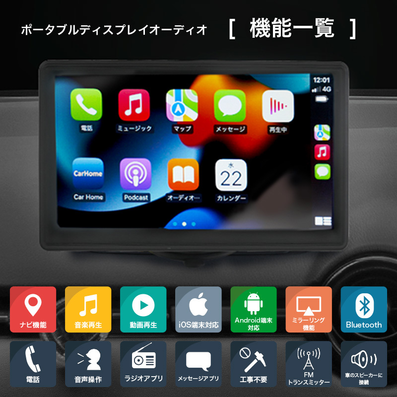 ディスプレイオーディオ カーオーディオ カーナビ 車 オーディオ一体型ナビ Android 搭載 7インチ iPhone Carplay AndroidAuto 外付け fm_画像2
