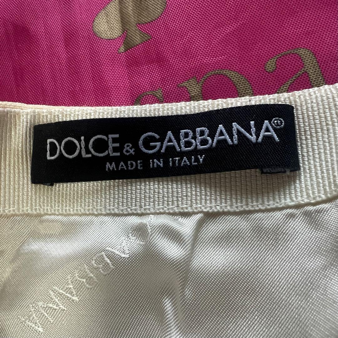 【美品】DOLCE&GABBANA バイカラースカート 膝丈 40 オフホワイト ドルチェ&ガッバーナ L 白 黒 ブラック