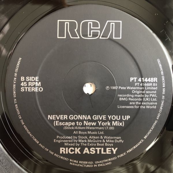 ▲Rick Astley/NEVER GONNA GIVE YOU UP【1987/UK盤/12inch】の画像4