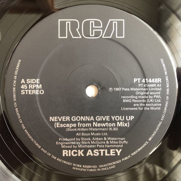 ▲Rick Astley/NEVER GONNA GIVE YOU UP【1987/UK盤/12inch】の画像3