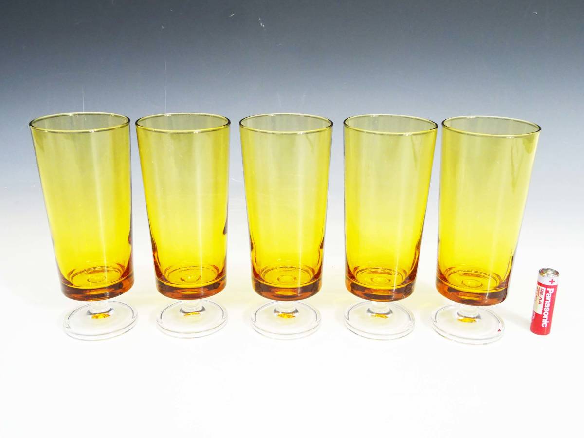 *(NS) Showa Retro ADERIAate rear legs attaching glass 5 piece set goblet amber glass amber color sweets color tumbler tableware coffee shop kitchen miscellaneous goods 