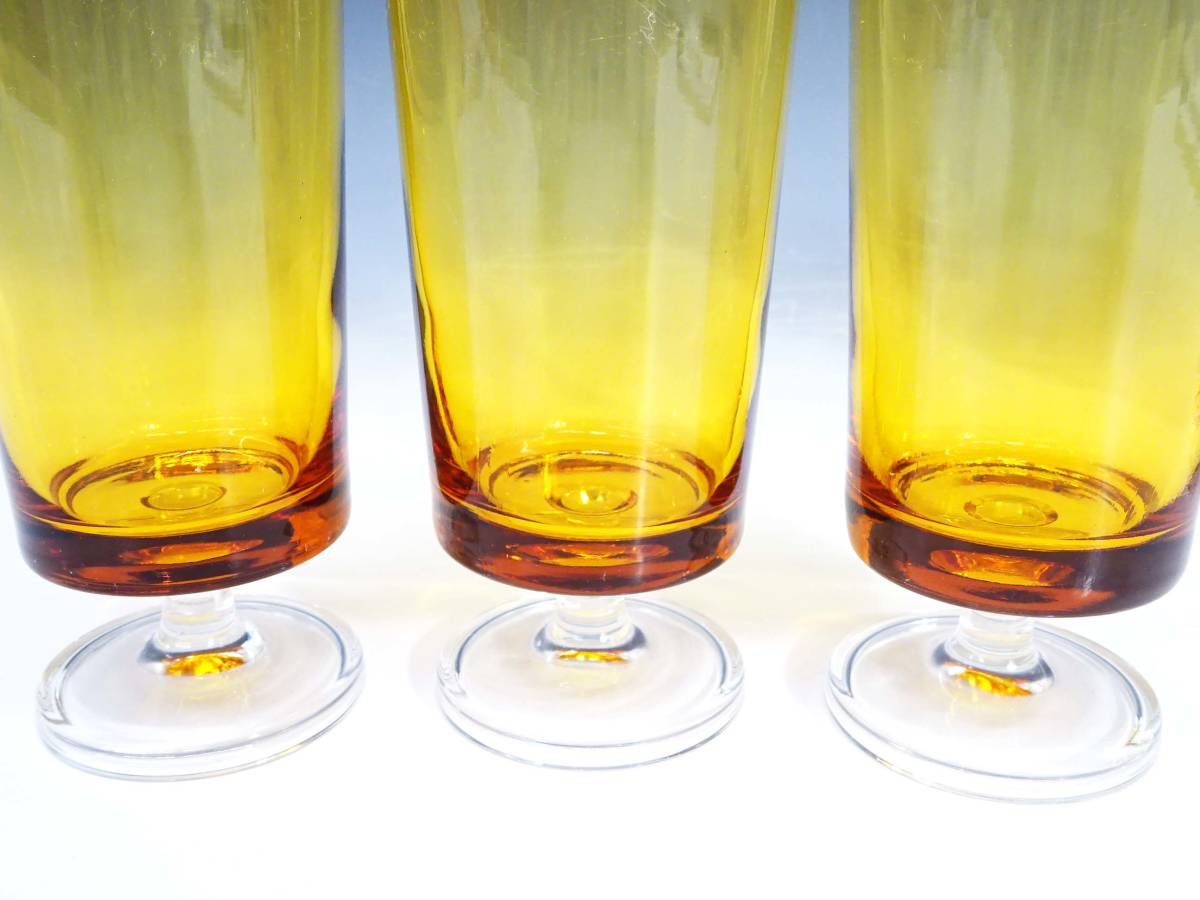 *(NS) Showa Retro ADERIAate rear legs attaching glass 5 piece set goblet amber glass amber color sweets color tumbler tableware coffee shop kitchen miscellaneous goods 