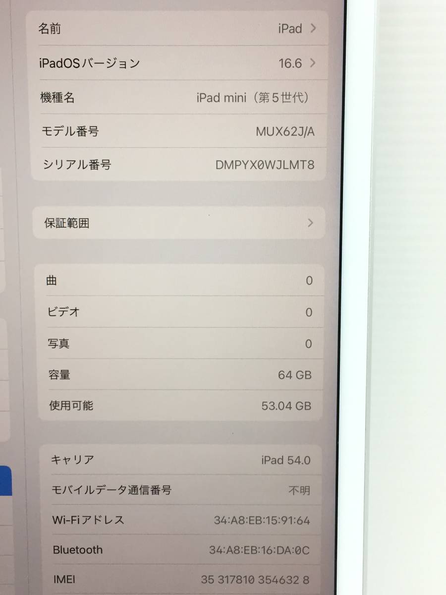 〇au iPad mini 第5世代 Wi-Fi+Cellularモデル 64GB A2124(MUX62J/A) シルバー 〇判定 動作品_画像9