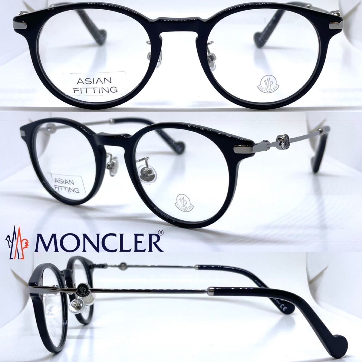 新品 送料無料 MONCLER モンクレール メガネフレーム ML5115-D 001 ブラック/シルバーグレー 眼鏡 ボストン メガネ_画像1