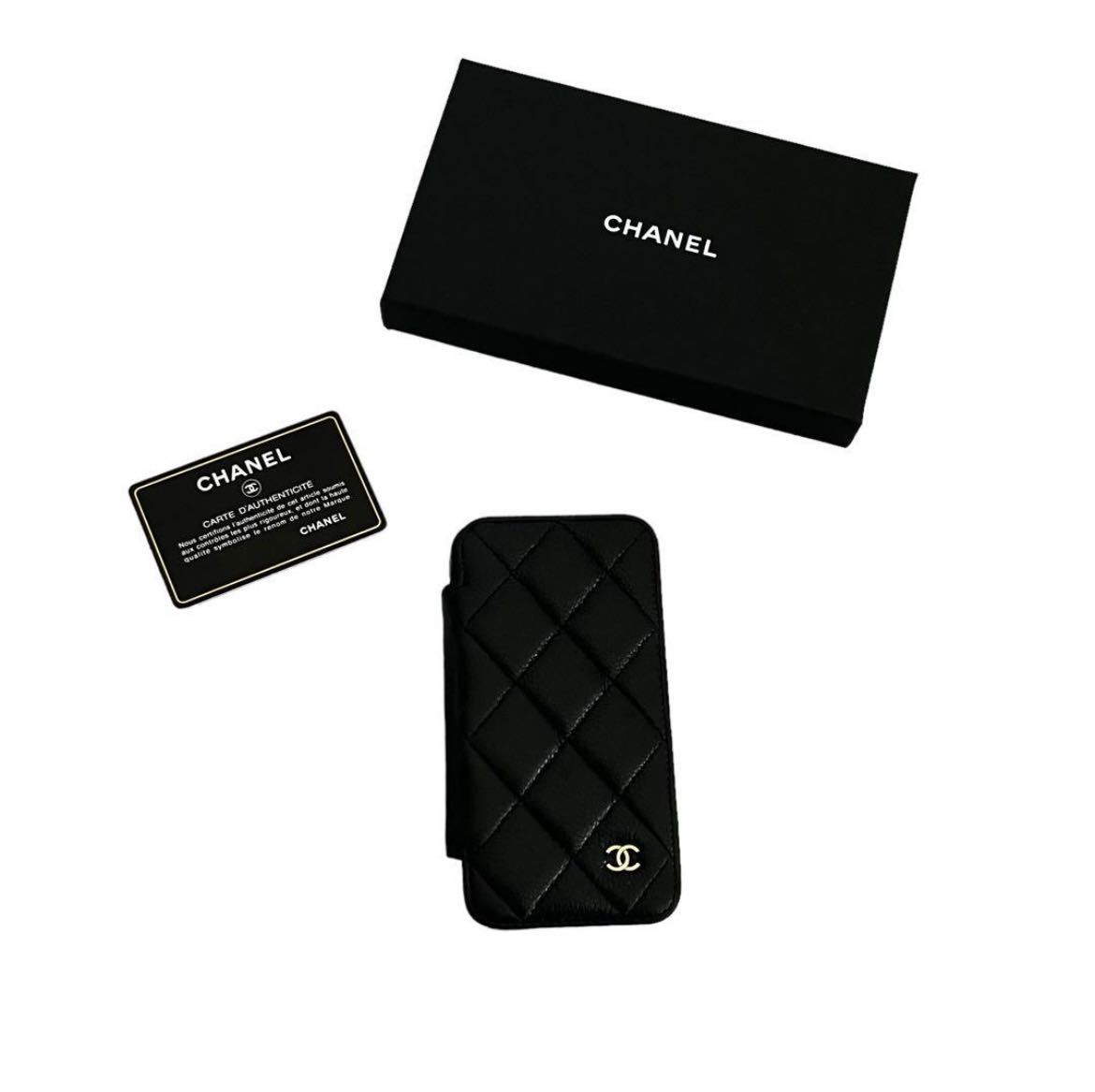 早い者勝ち CHANEL シャネル iPhone12proケース 手帳型 キャビアスキン ココマーク キルティング ブラック 黒の画像1