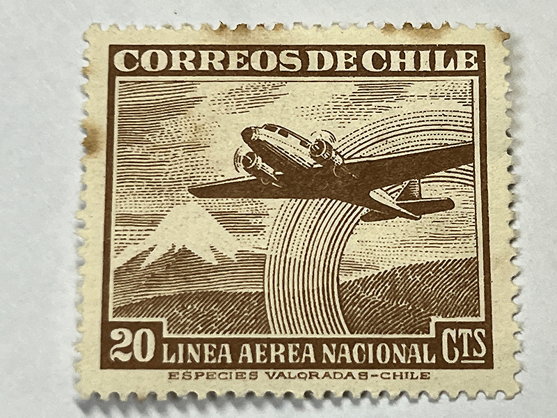 外国切手　CORREOS DE CHILE LINEA AEREA NACIONAL 20CTS