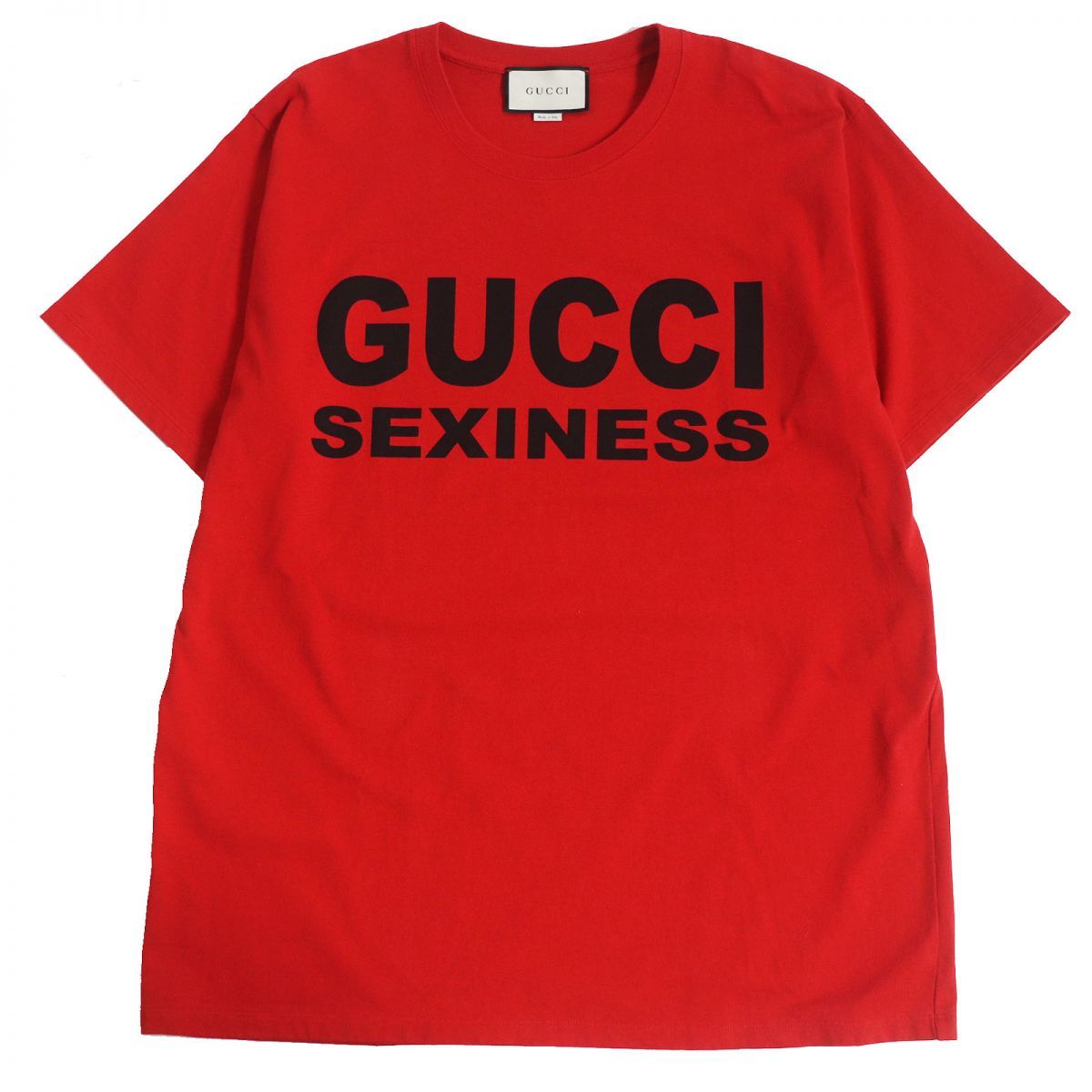 極美品□20SS GUCCI/グッチ 616036 SEXINESS ロゴプリント コットン100％ クルーネック オーバーサイズ 半袖Tシャツ レッド L 伊製 正規品