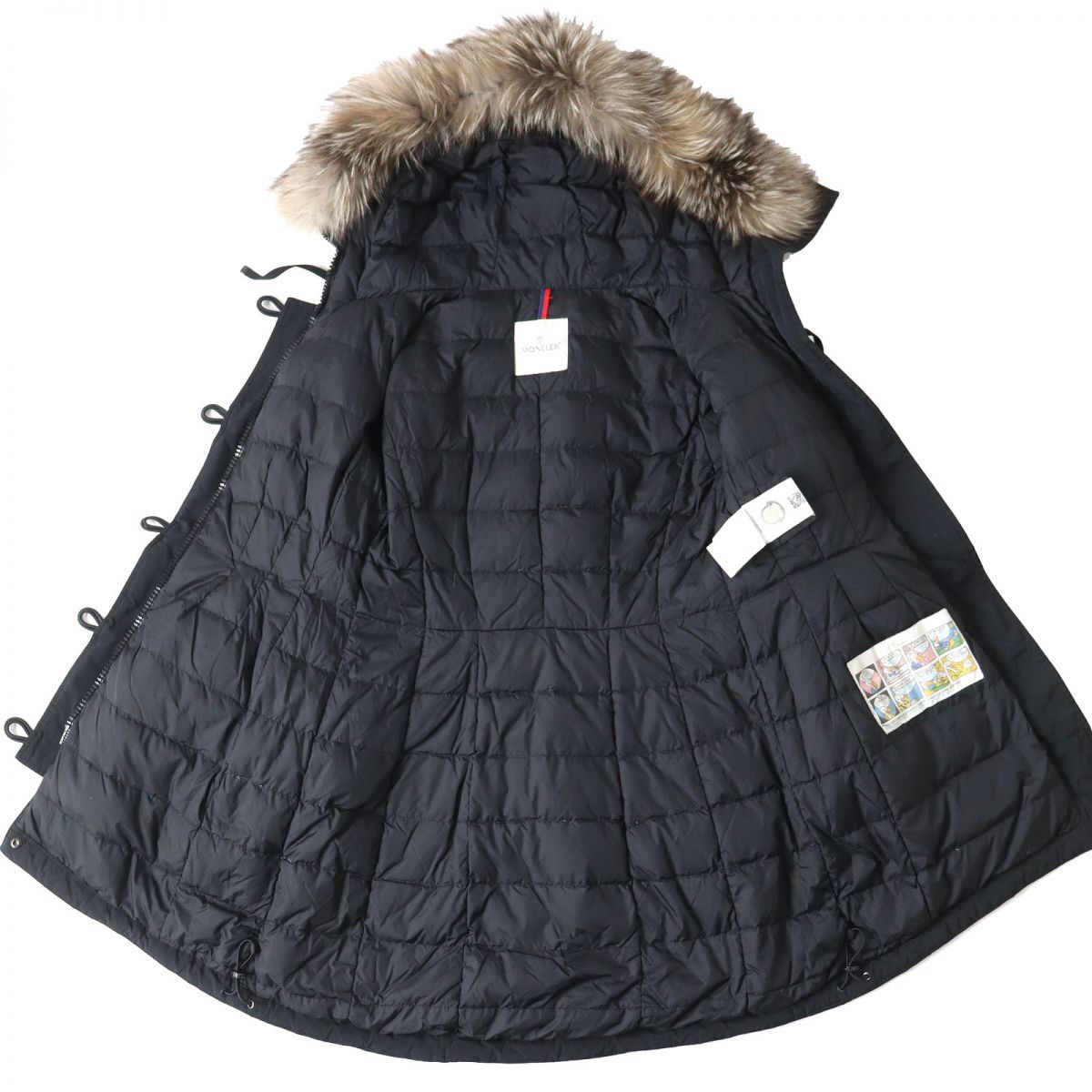 良品△MONCLER モンクレール 17-18AW AREDHEL ダブルZIP フード・ファー・ロゴパッチ付き ダウンコート レディース ブラック 1 冬物◎_画像4