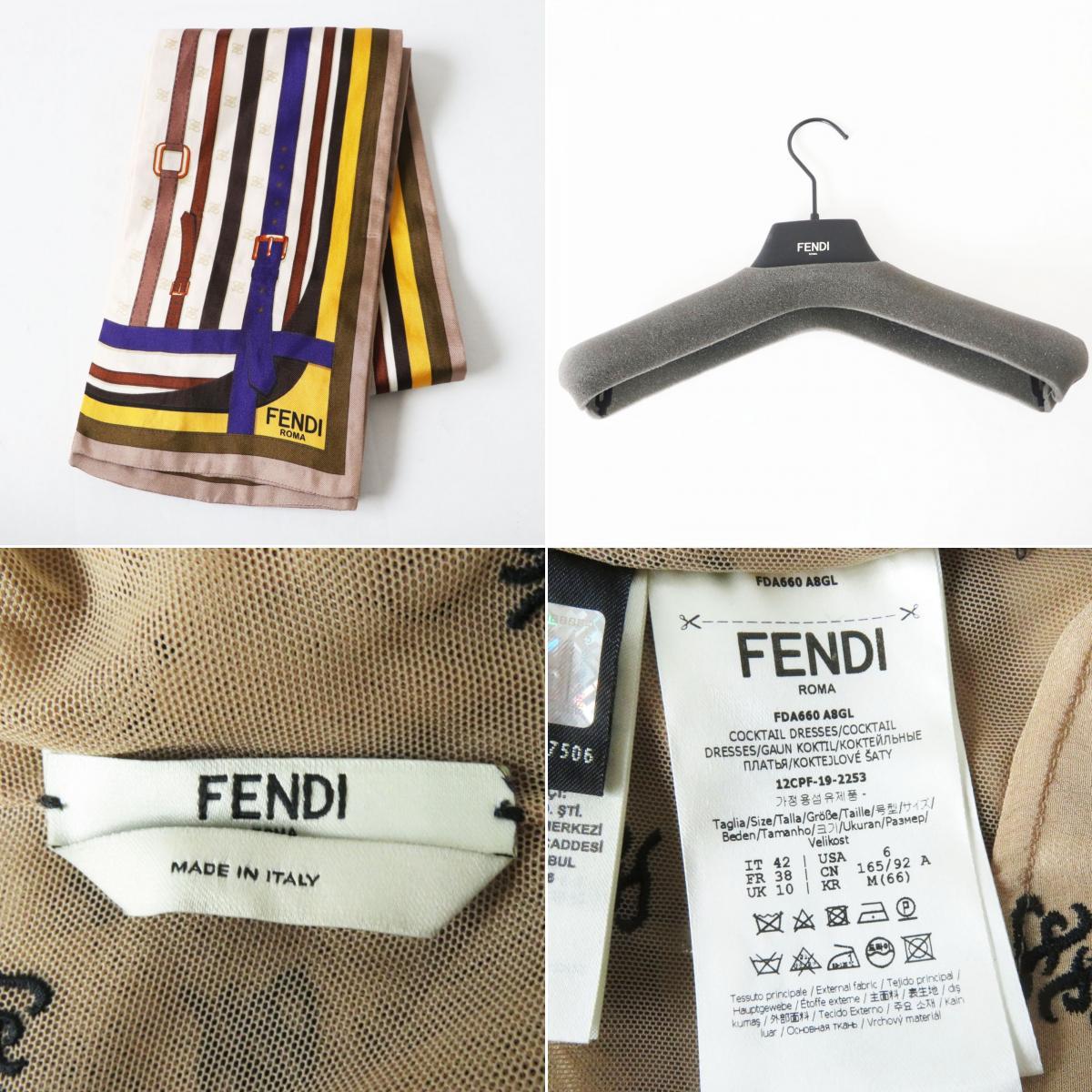 未使用品◎正規品 イタリア製 FENDI フェンディ 19AW FDA660 スカーフベルト付 Yellow Monogrammed Dress シースルー ロングワンピース 42_画像7