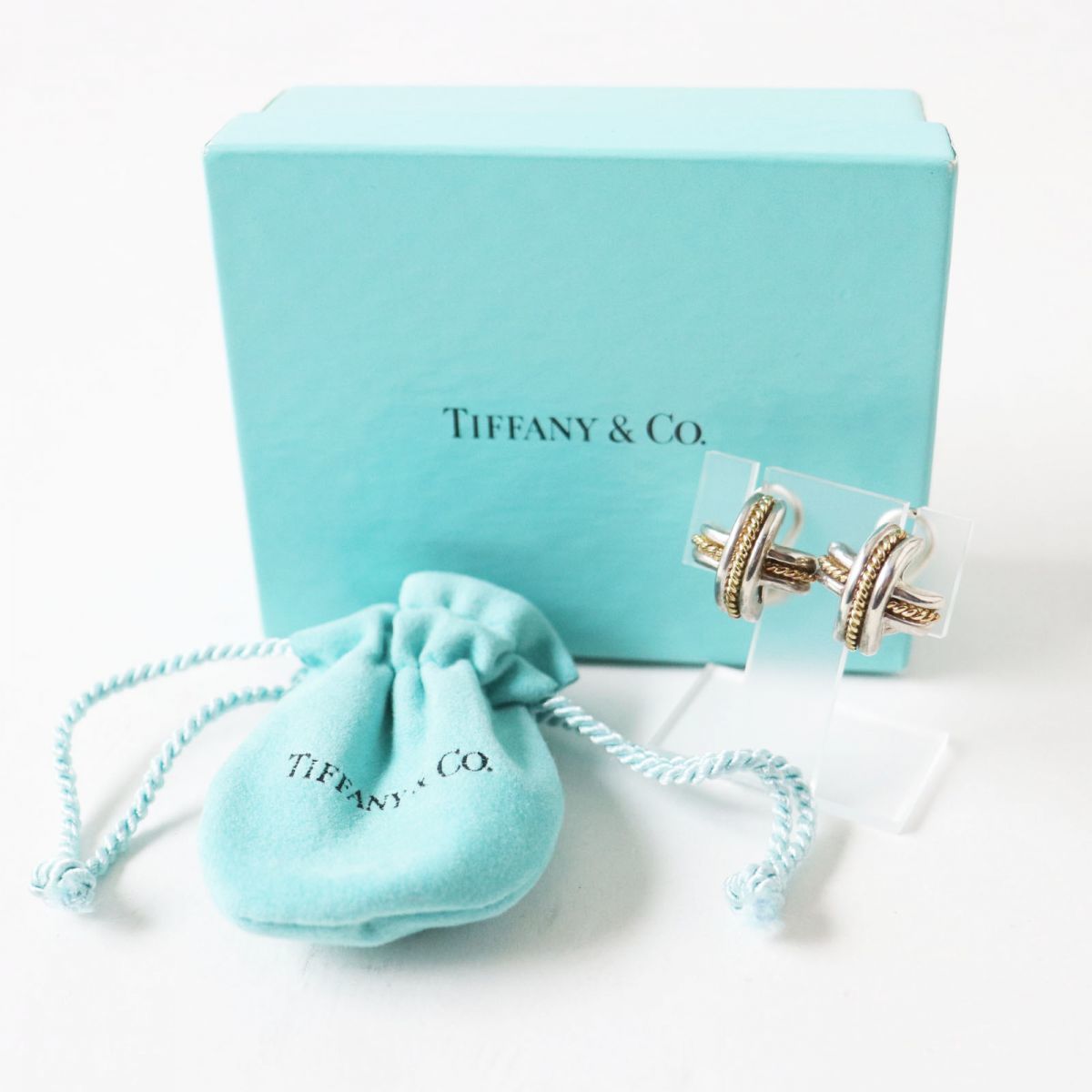  ultimate beautiful goods *TIFFANY&CO. Tiffany lady's signature earrings both ear for silver × Gold 925×750 weight :10.4g box * storage sack attaching 