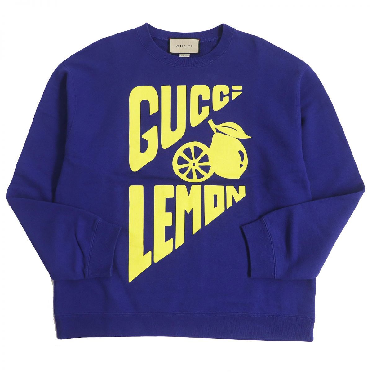 美品□22SS GUCCI/グッチ 681217 LEMONプリント コットン100％ 長袖 ロングスリーブ スウェットシャツ/トレーナー ブルー S 伊製 正規品_画像1